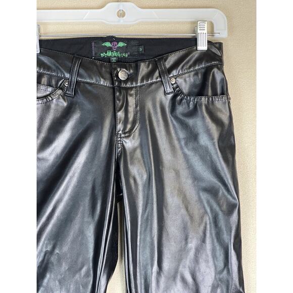 TRIPP NYC Pants Womens 3 Black Faux Leather Straight Leg Embroidered Back Pocket - Picture 2 of 14